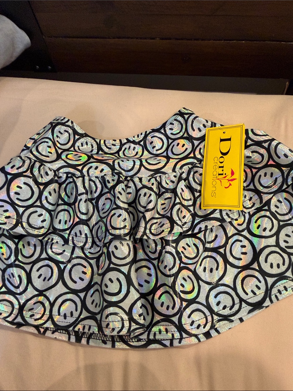 Dori Creations Kids Silver Holographic Smiley Skirt
